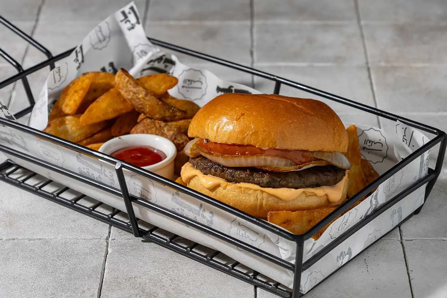 Kafta Burger & Potato Wedges