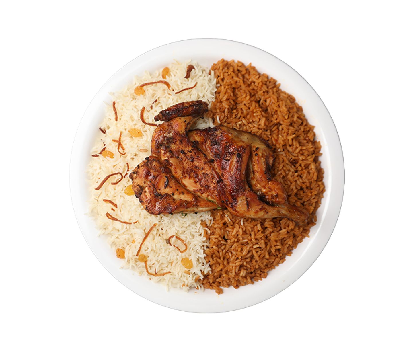 Half Bbq Chicken With White And Red Rice