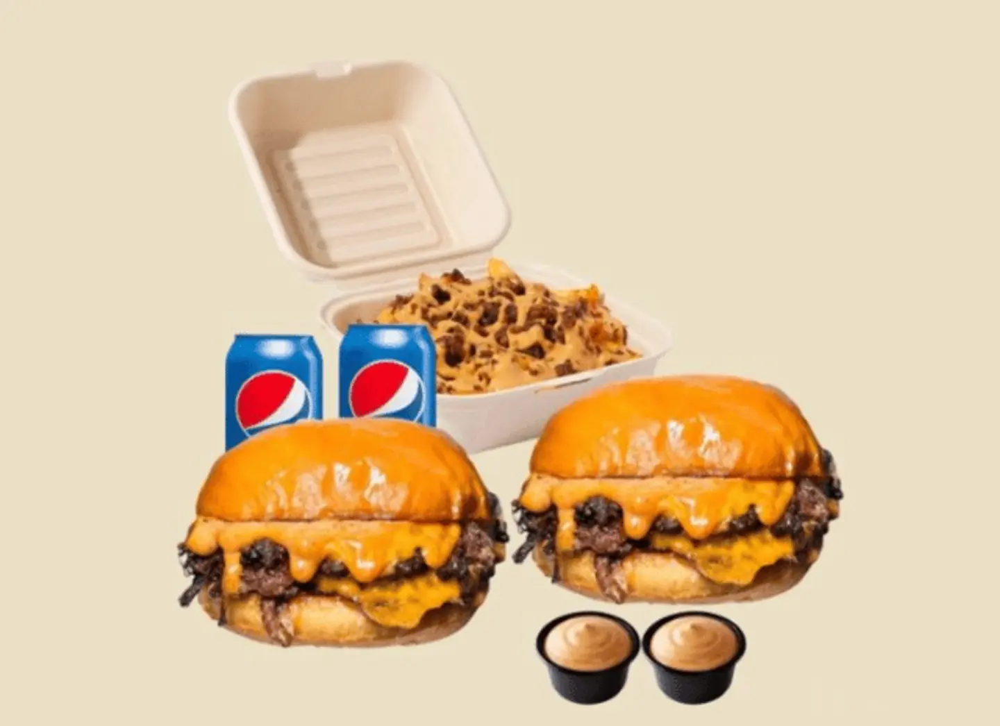 2 Oklahoma Burgers + 1 Oklahoma Fries + 2 Drinks + 2 Trio Sauce