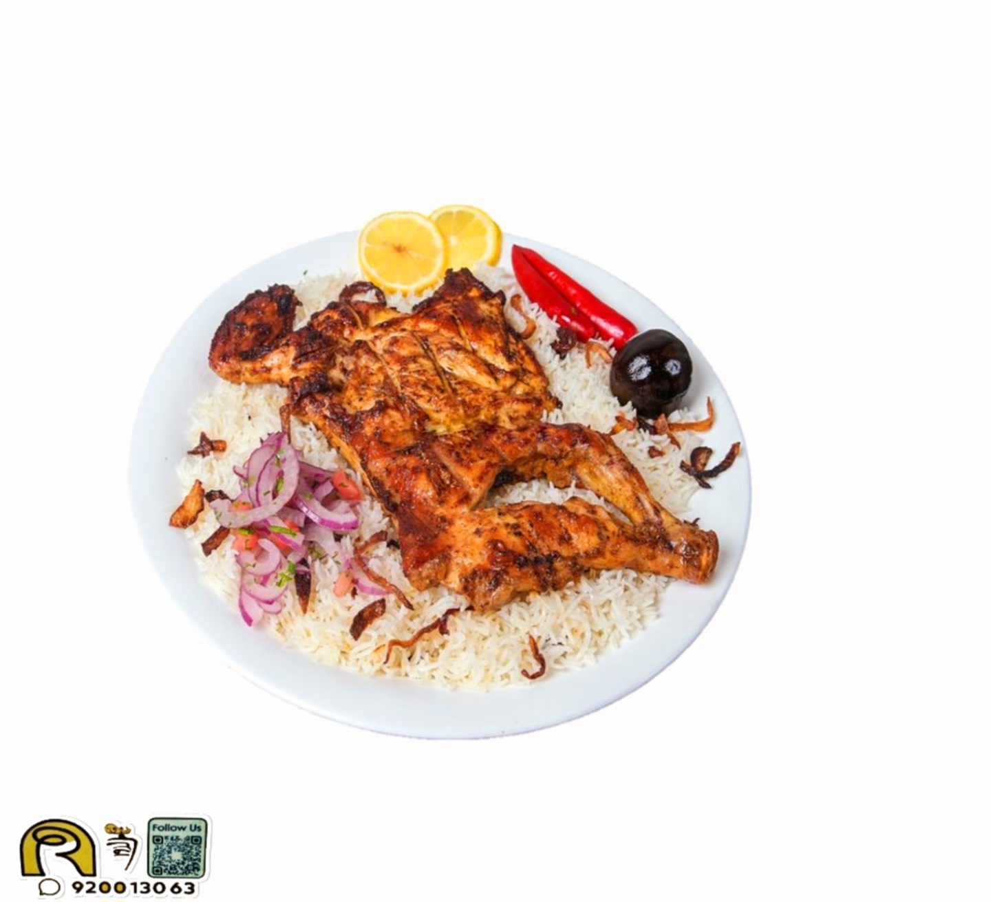 Half Grilled Chicken With Rice And Sauce