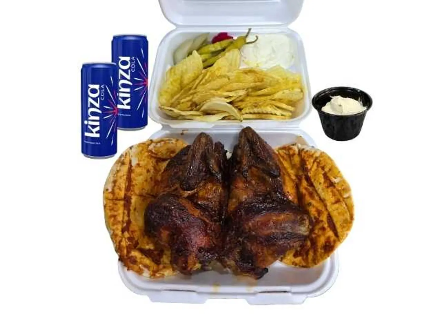 حبة فروج مشوي + 2 كنزا + علبة حمص