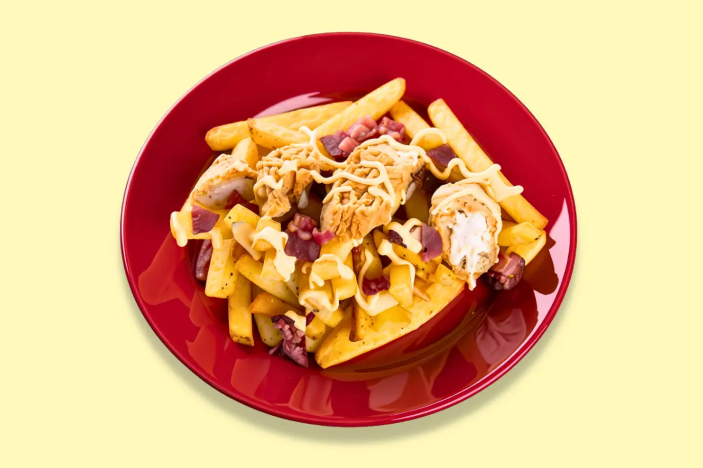 Beef Bacon And Chicken Bits With Cheese Fries