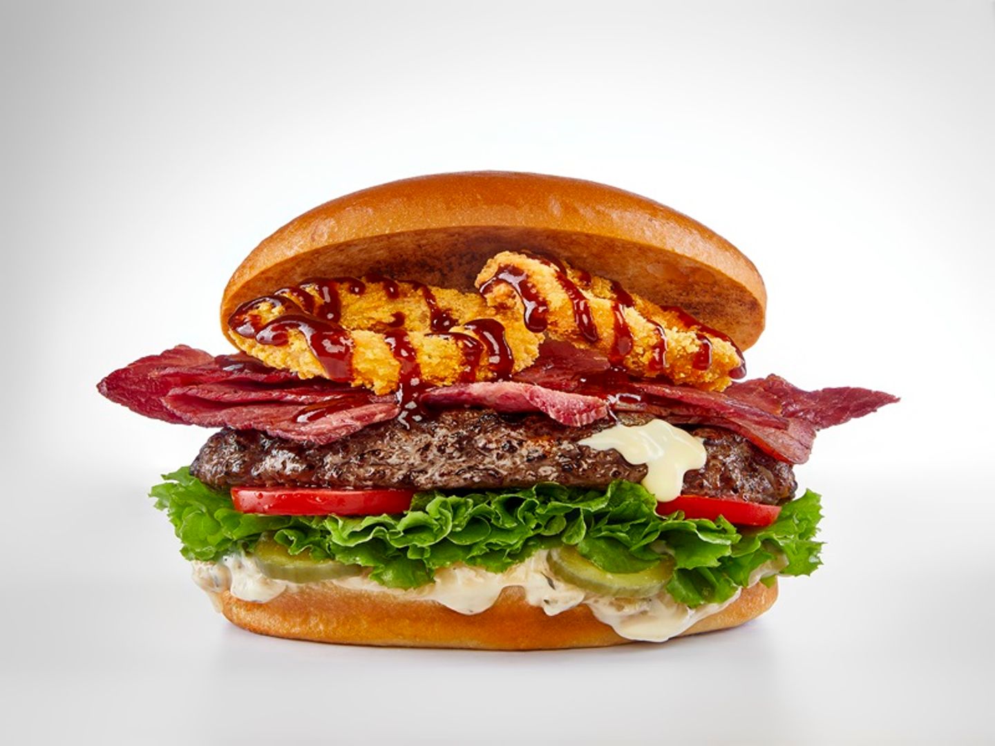 Bbq Burger Sandwich And Onion Rings