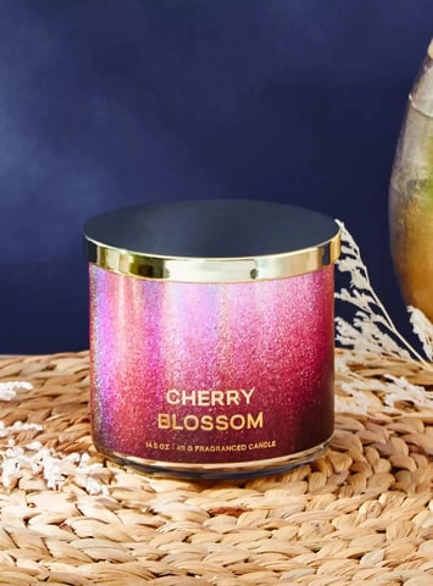 جرة شمع 3 فتائل أزهار الكرز من جليتر 9 سم