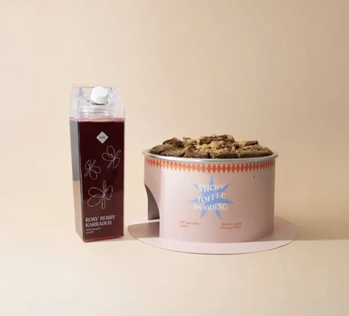 Warm Toffee Pudding With 1 L Rose Hibiscus Drink