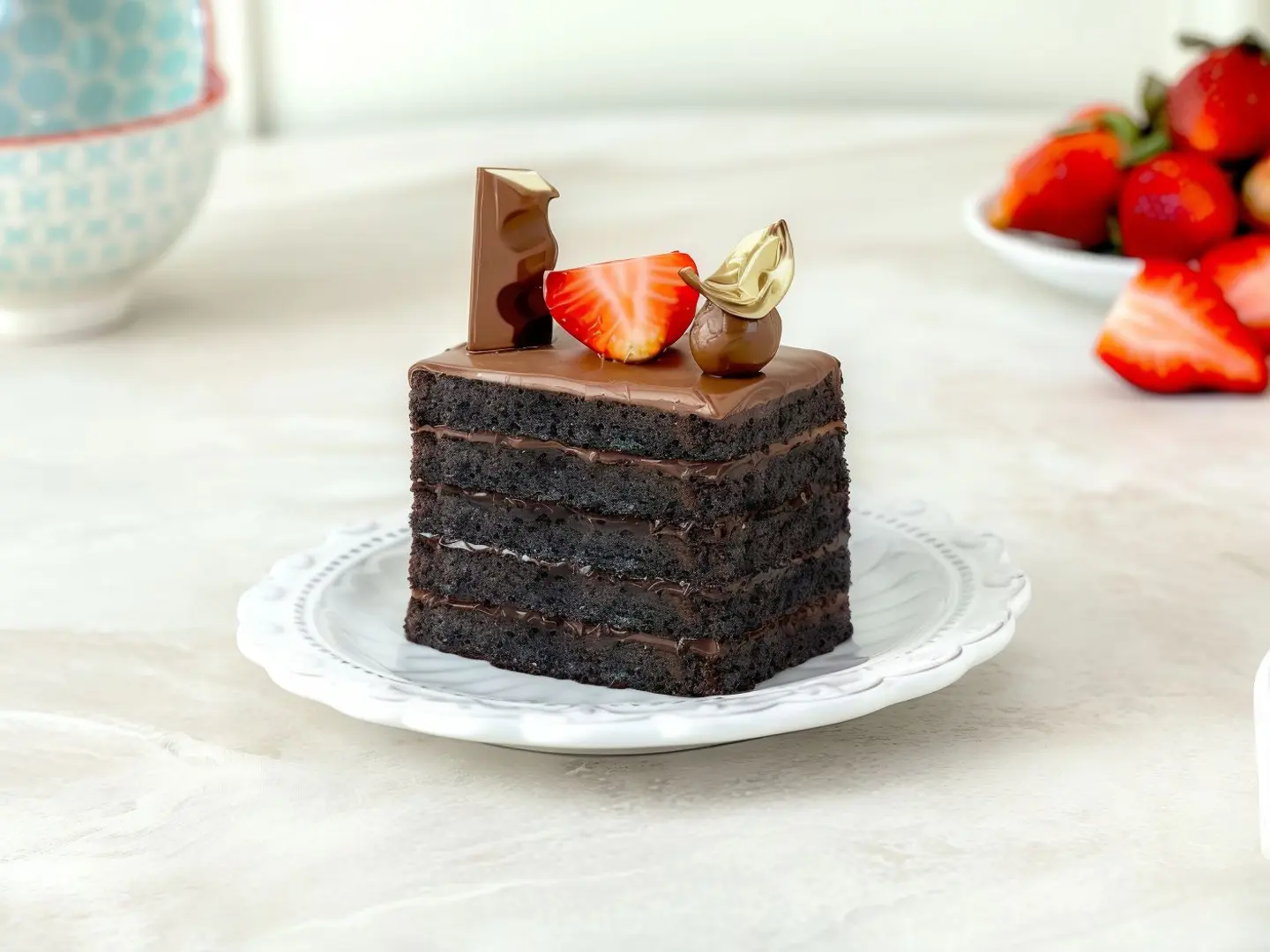 قطعة من كيكة الشوكولا المقرمشة