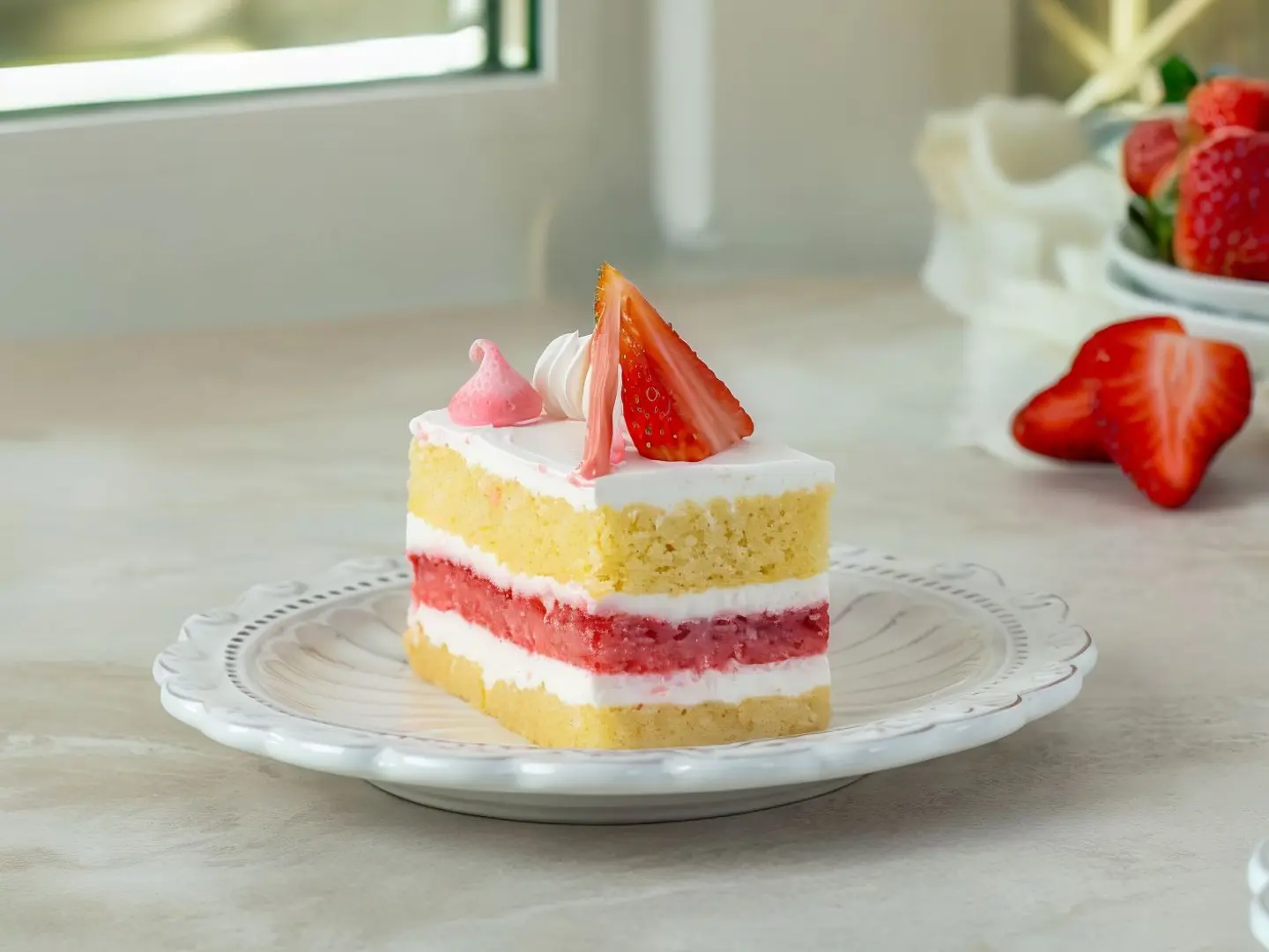 قطعه من كيكة الفراولة