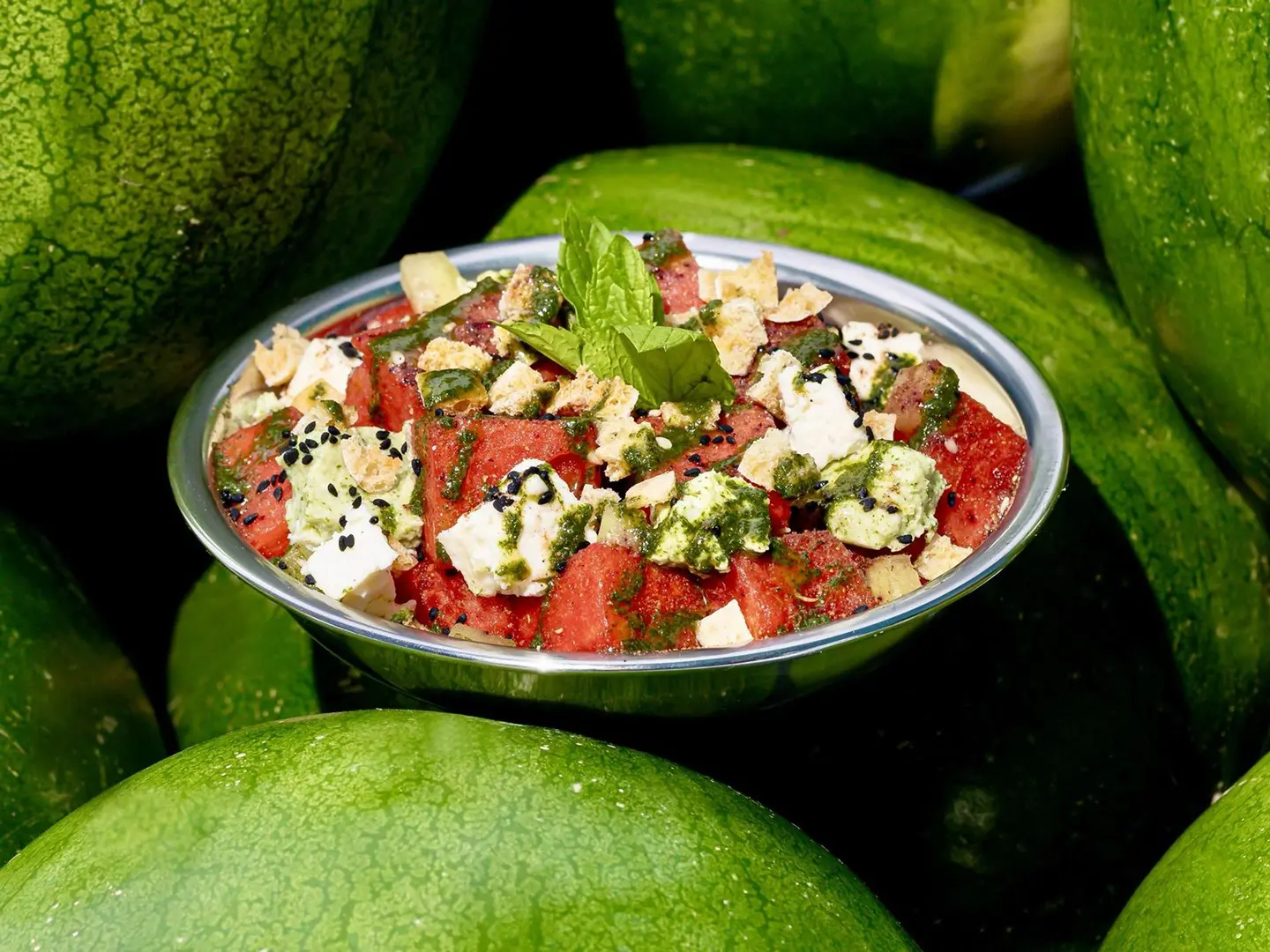 Watermelon Mint Pesto Salad