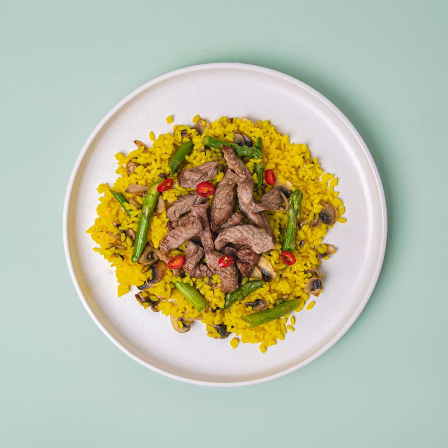 ستيك مع أرز بالفطر