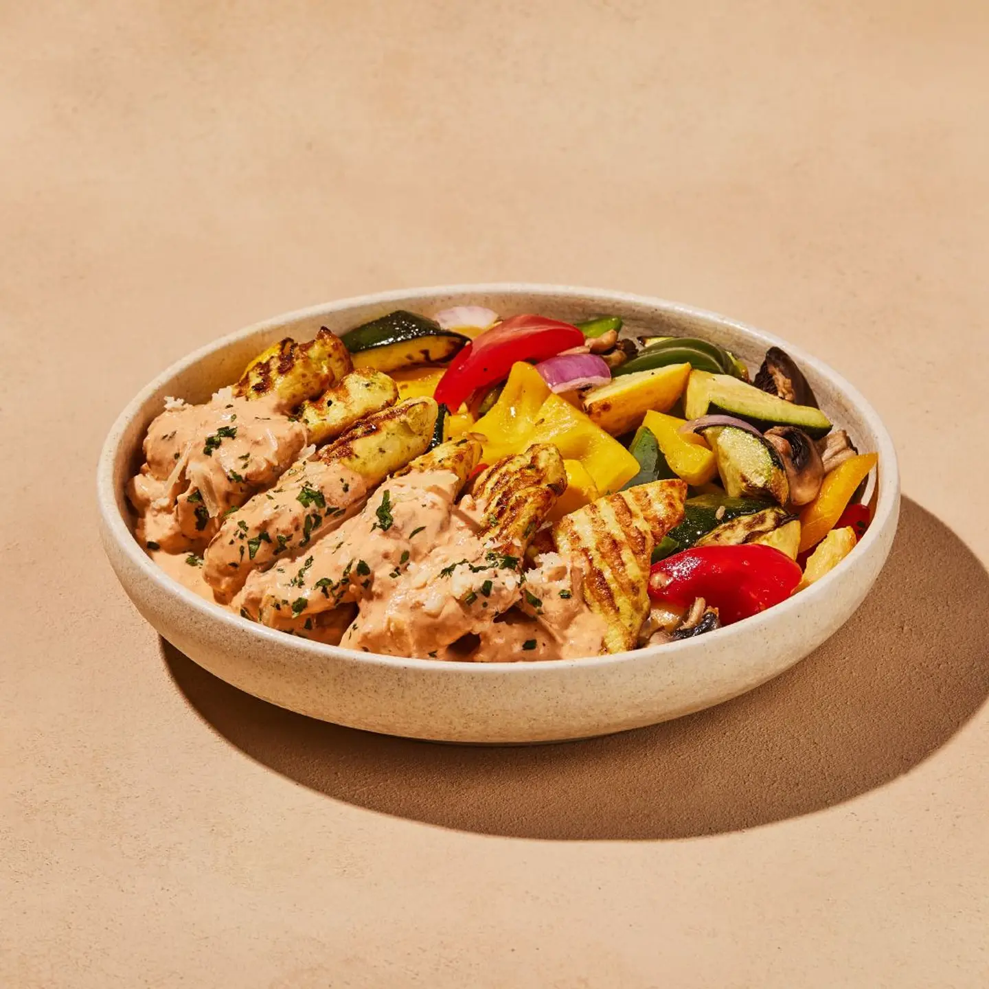 High Protein Tuscan Chicken & Grilled Vegetables
