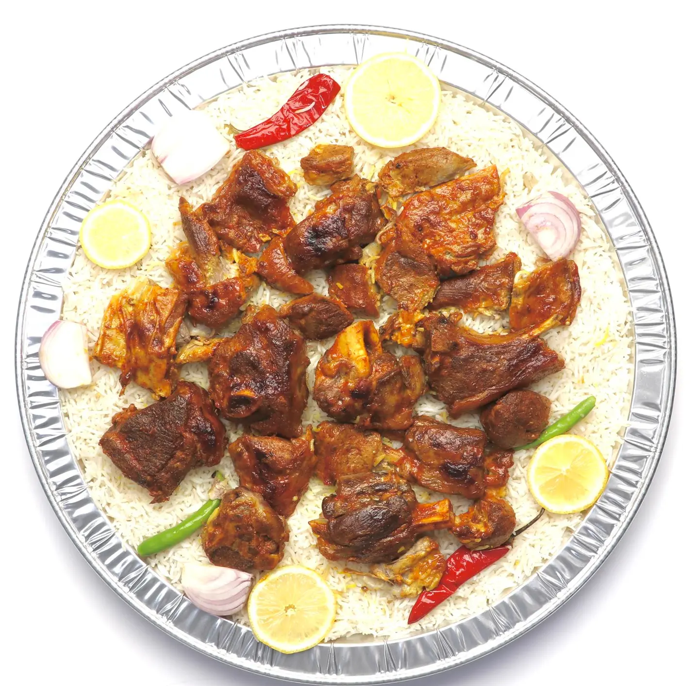 Four People, Camel Meat And White Rice In One Plate