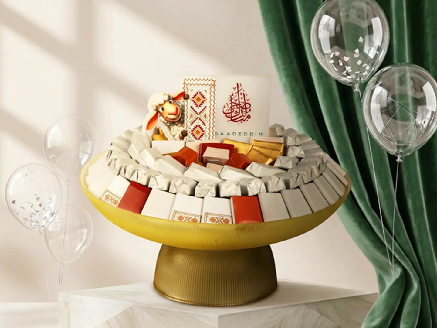 Large Yellow Plate With Base Eid Al Adha