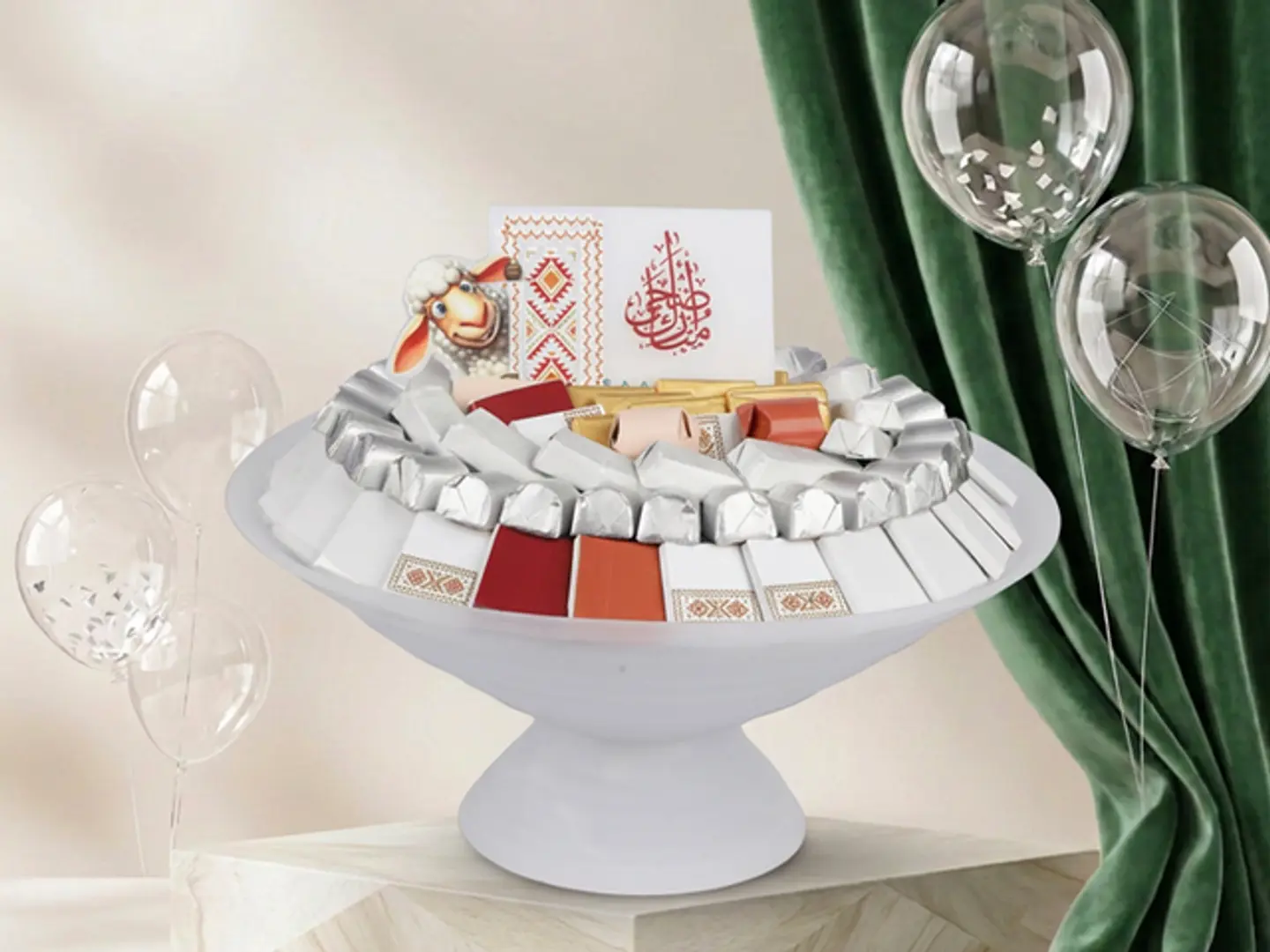White Oval Plate With Base Eid Al Adha