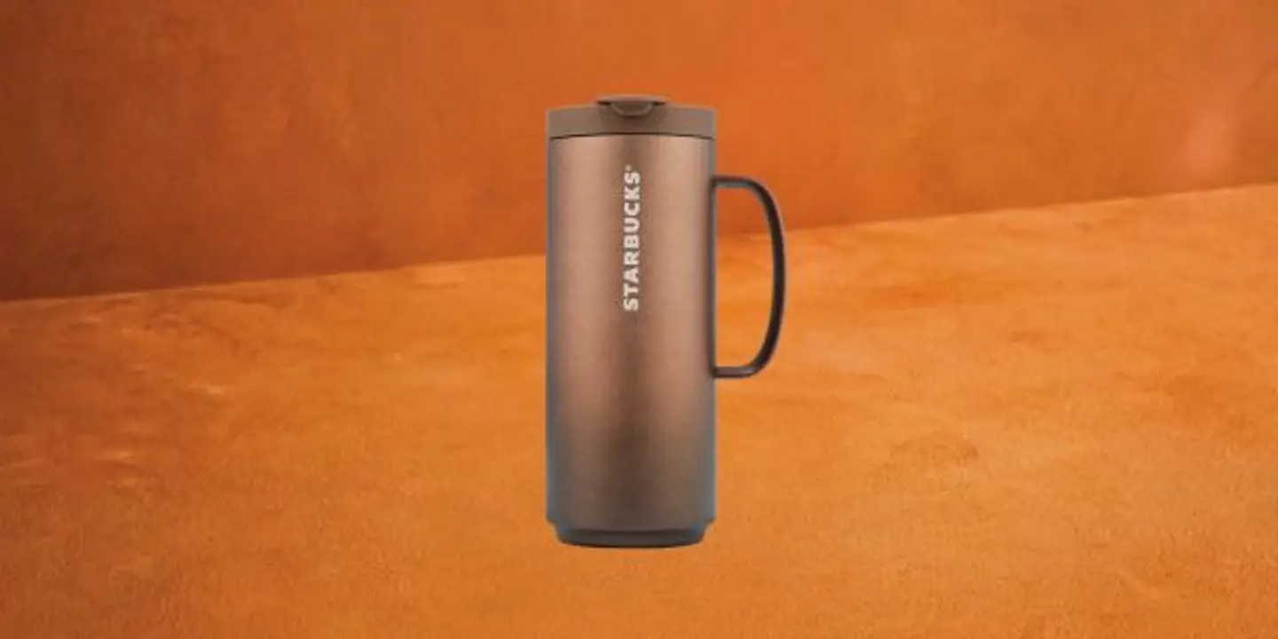 Stainless Steel Tumbler Poppy Handle Taupe 16 Oz