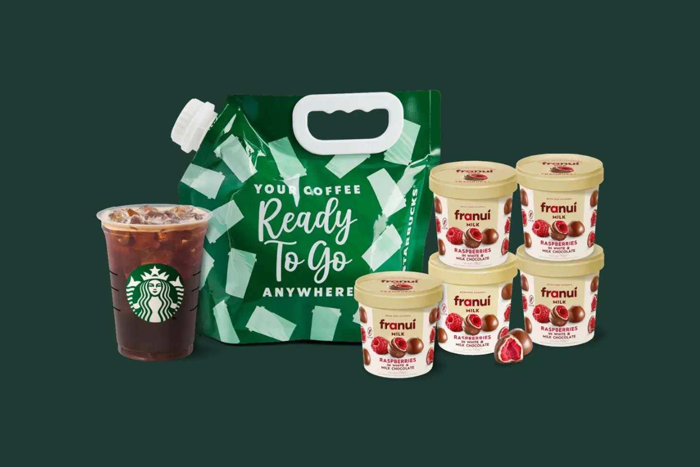 Iced Americano Coffee Pouch + 5 Franui Milk Chocolate Raspberry