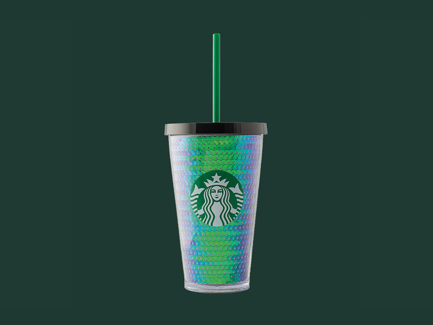 Cold Cup 16 Oz Metallic Sequins Green