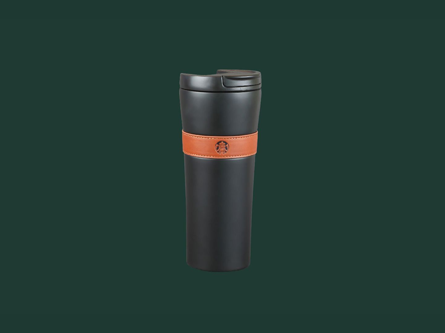 Tumbler 16 Oz Stainless Steel Matte Black Brown Leatherband