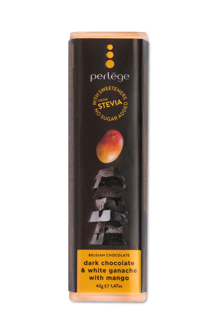 Perlége черен шоколад с пралина и ганаш от манго (42г)