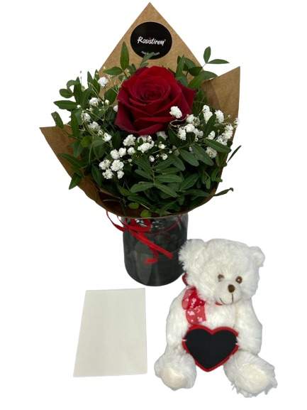 Pack Esencia "Rosa Roja + Peluche + Dedicatoria"