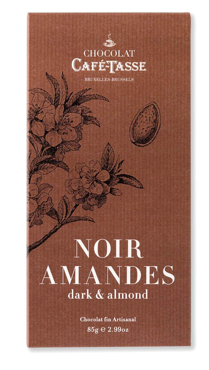 Café-Tasse белгийски шоколад - черен с бадеми (85г)