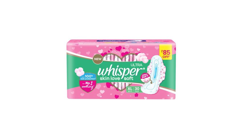 Whisper Ultra Soft Air Fresh Sanitary Pads for Women, XL+ 15 Napkins