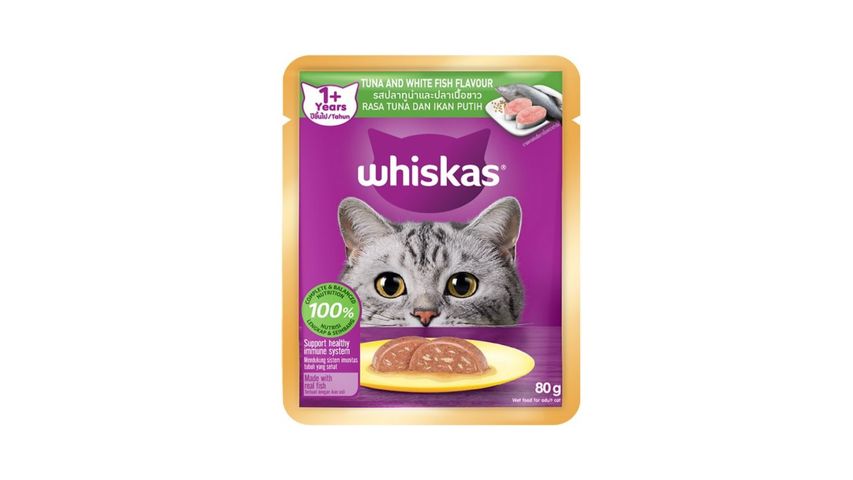 Whiskas Pouch Tuna and White Fish Wet Cat Food 80g delivery in