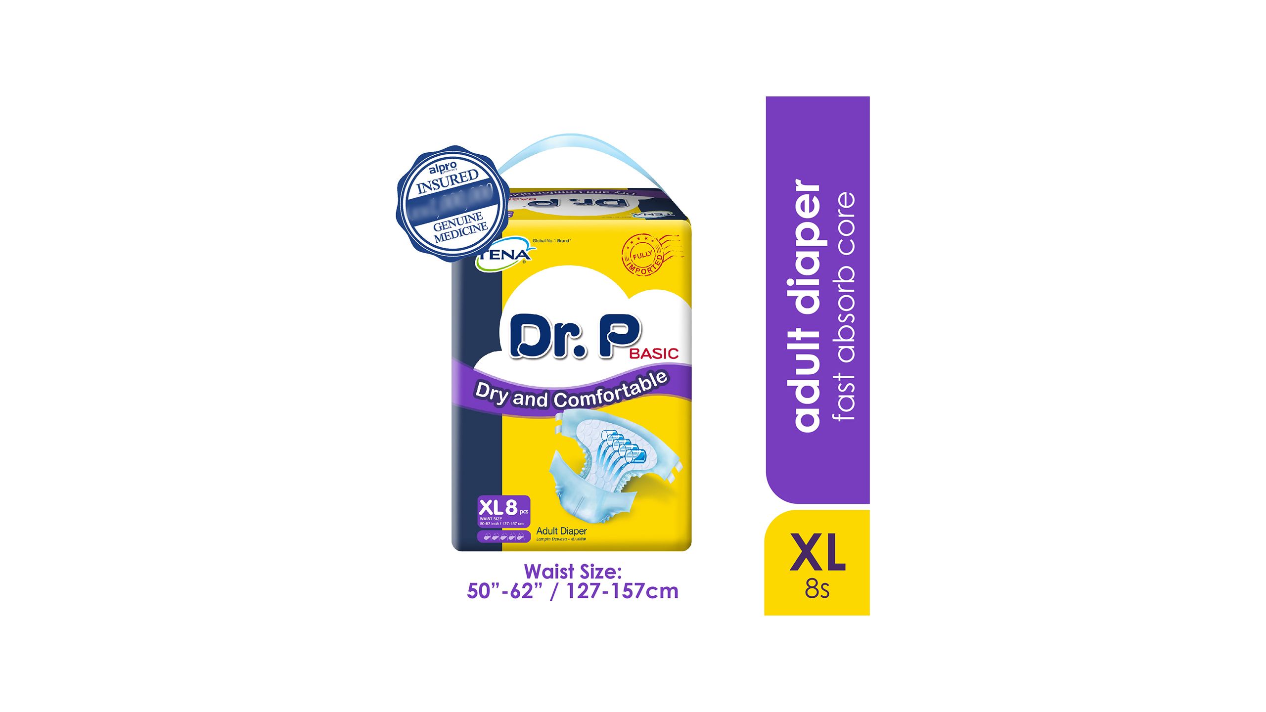 Dr.p Basic Adult Diaper Xl 8's  Dry And Comfortable - Alpro Pharmacy