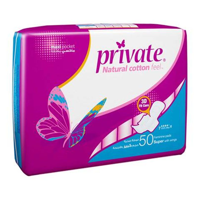 Buy Private Maxi Pocket Super With Wings 50 Pads Online in Kuwait