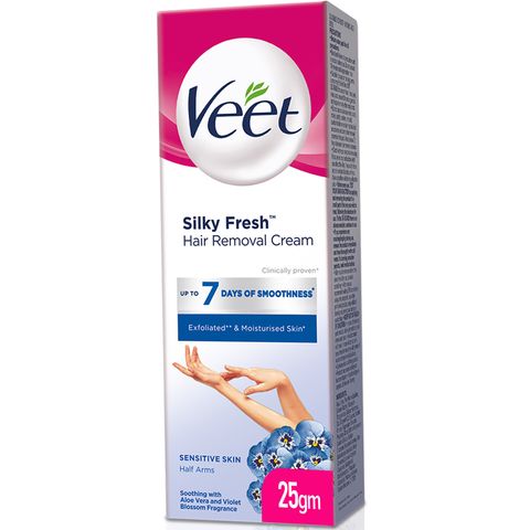 Buy Veet Silky Fresh Hair Removal Cream for Sensitive Skin with Aloe Vera and Violet Blossom Fragrance 25g - Pandamart - Blue Area online delivery in Buy Veet Silky Fresh Hair Removal Cream for Sensitive Skin with Aloe Vera and Violet Blossom Fragrance 25g - Pandamart - Blue Area online delivery in
