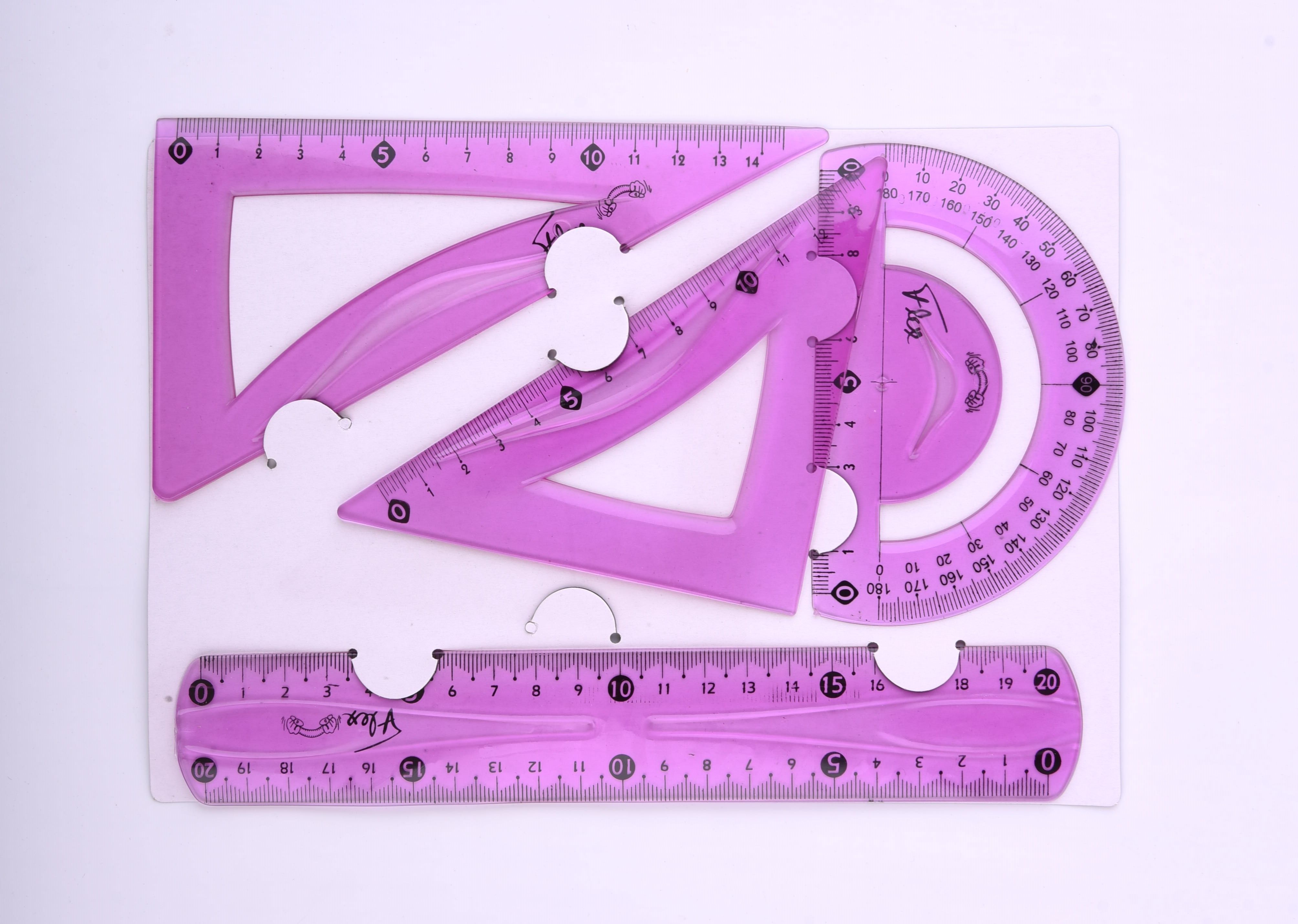 Buy Ruler Set 20Cm Ruler 60 Set Square 45 Set Square 180 Protractor ...