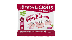 Kiddylicious Melty Buttons Bringebær & Rødbet | 6g