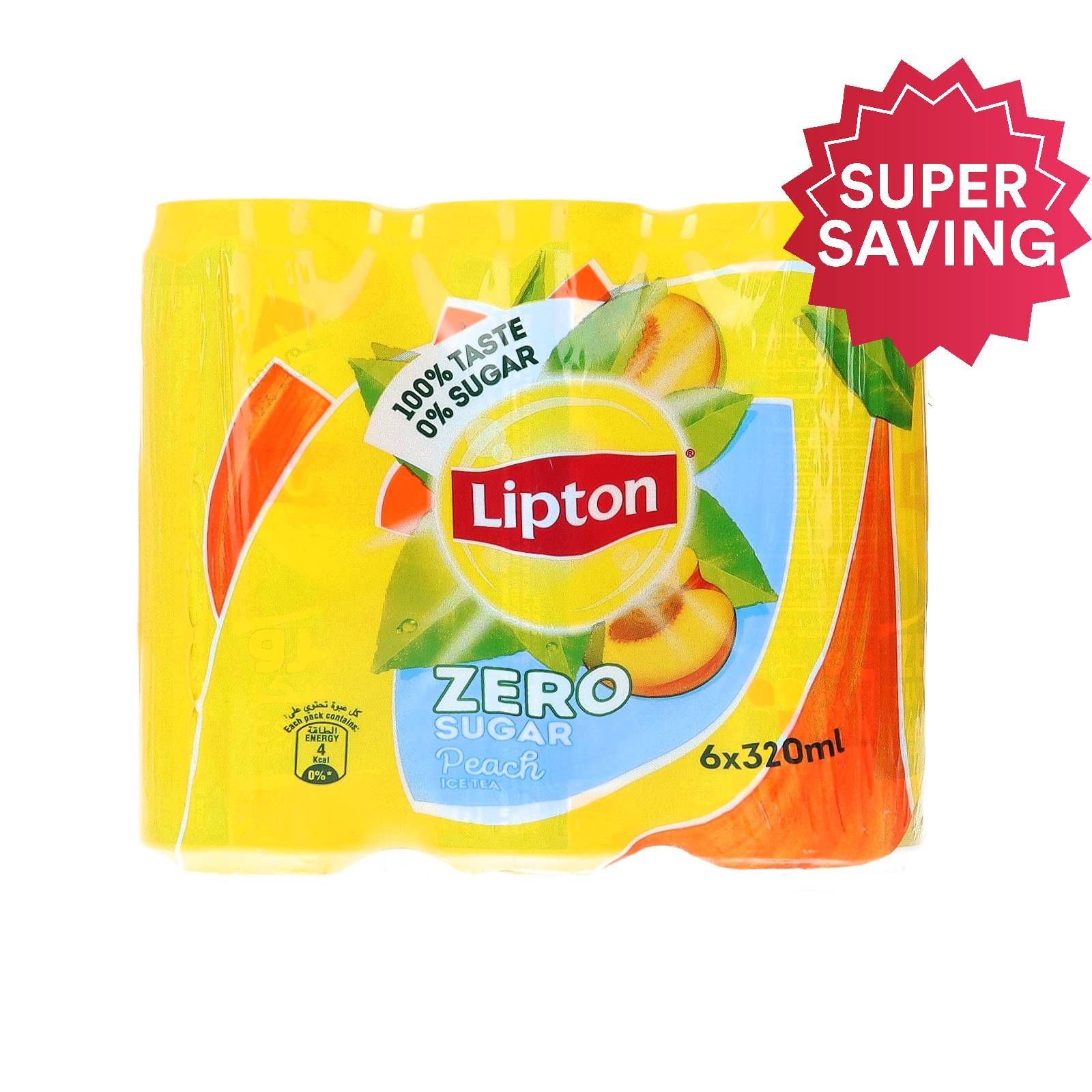 Buy Lipton Zero Sugar Peach Ice Tea, 320ml, Pack of 6 Online in Kuwait