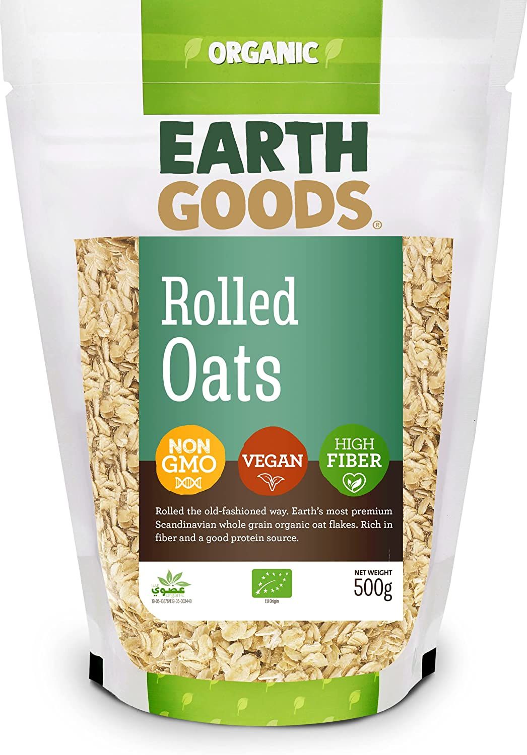 Buy Earth Goods Organic High Fiber Oat Flakes 500 g Rolled Oats
