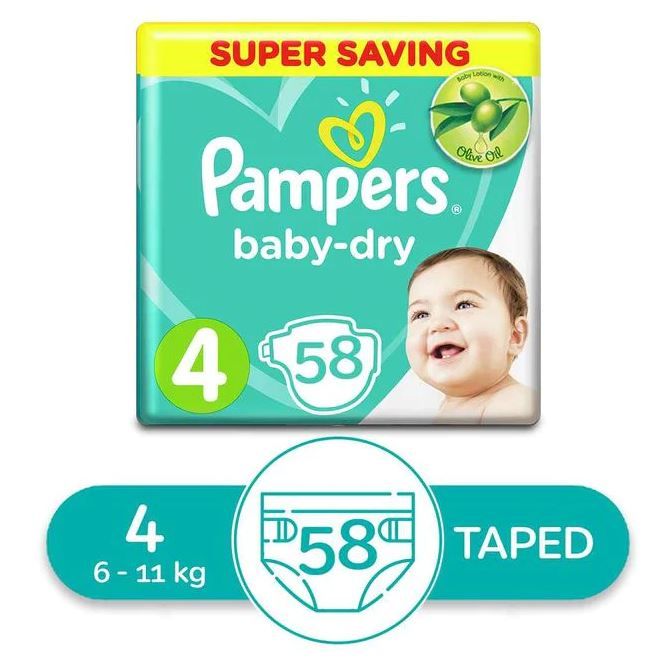 Buy Pampers Baby Dry Maxi - Size 4 - 58 Pcs Online in Egypt | Talabat Egypt