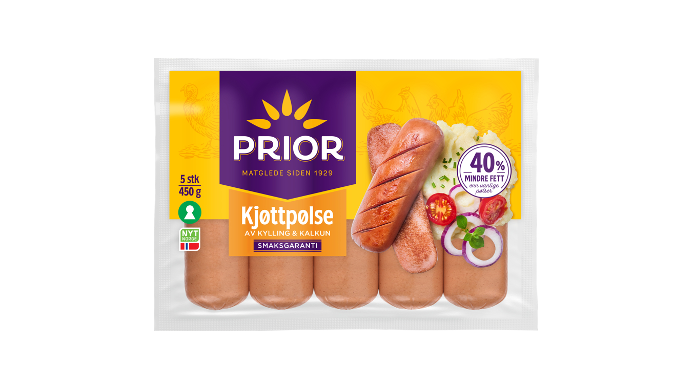 Prior Kjøttpølse Kylling & Kalkun Skinnfri | 450g