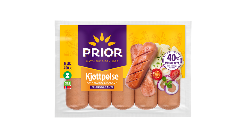 Prior Kjøttpølse Kylling & Kalkun Skinnfri | 450g