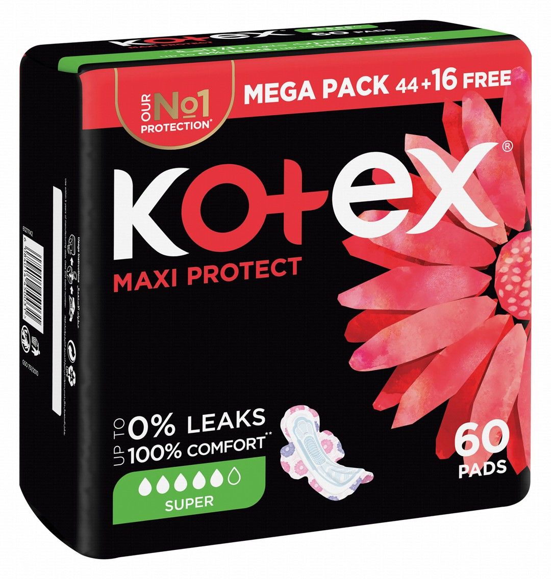 Buy Kotex Maxi Pads 3D Super 44 + 16 Free Online in Bahrain | Talabat ...