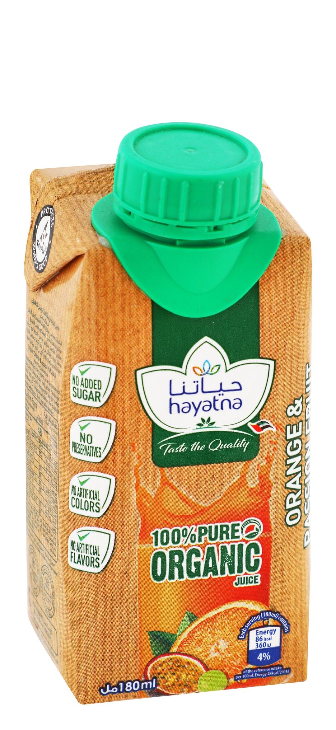 اشترِ Hayatna Organic Orange & Passion Fruit Juice, 180ml أونلاين في