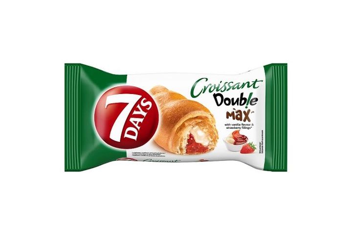 7DAYS Double Max croissant vaníliaízű töltelékkel és epres töltelékkel 80 g