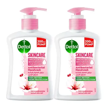 Dettol Skincare Hand Wash Liquid Soap , Rose and Sakura Blossom Fragrance 2×200Ml