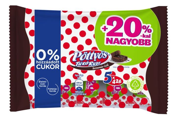 Pöttyös Túró Rudi brownie-ízű, túródesszert kakaós étbevonattal, édesítőszerekkel 5 x 42 g (210 g)