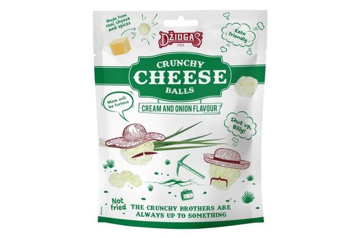 Balls of crunchy, dried cheese with cream and onion flavour, 50