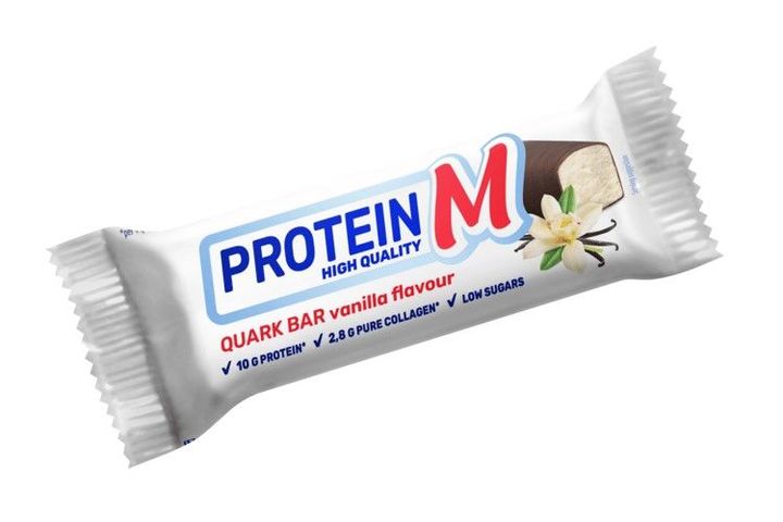 Glazed vanilla quark bar "Protein M" with collagen. 14,2% fat, with sweetener