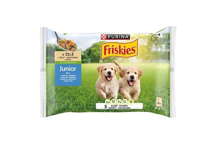 Friskies Junior Complete Pet Food for Puppies with Chicken and Pea in Aspic 4 x 85 g (340 g)