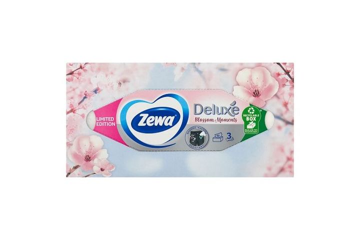 Zewa Deluxe Blossom Moments Unscented Paper Handkerchiefs in Box 3 Ply 90 pcs