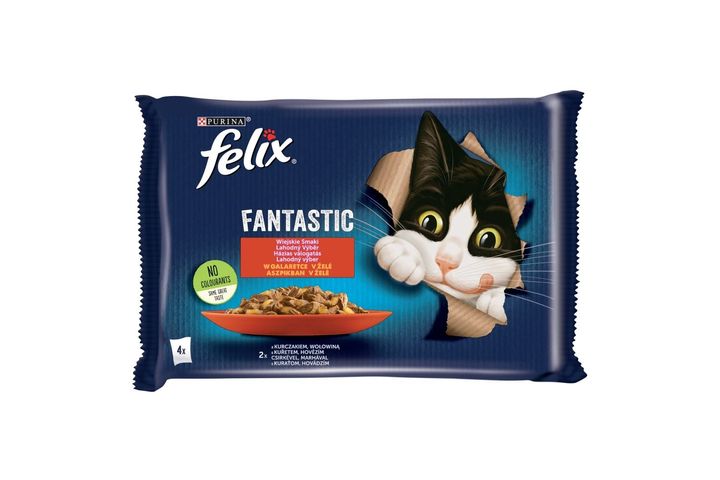 Felix Fantastic Wet Cat Food with Beef/Chicken in Jelly 4 x 85 g (340 g)