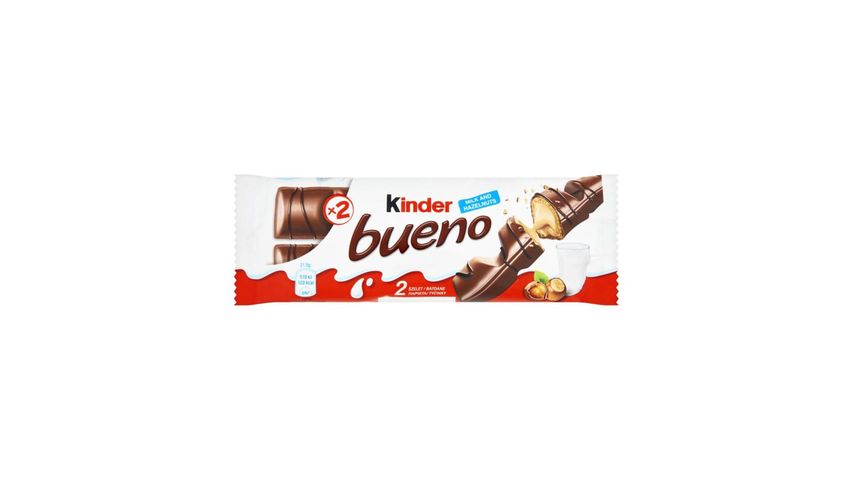 Kinder Bueno Milk Chocolate Coated Wafer Filled with Milky-Hazelnut Cream 2 x 21,5 g (43 g)