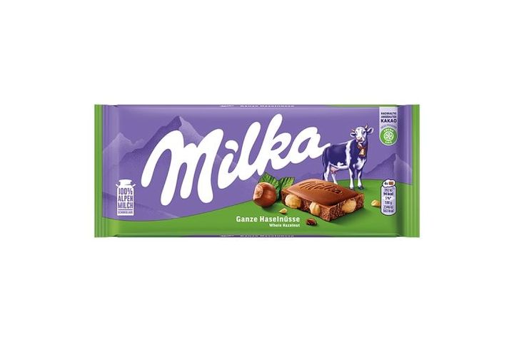 Milka Alpine milk chocolate with whole hazelnuts | 100 g