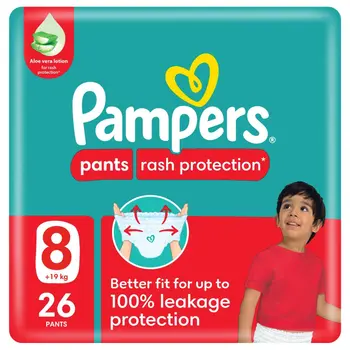 Pampers Rash Protection Pants Diapers, Size 8,+19 26Pieces
