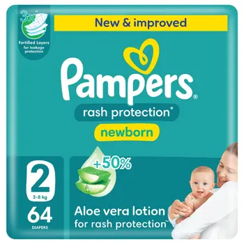 Pampers Rash Protection Taped Diapers, Size 2, 3-8 64Pieces